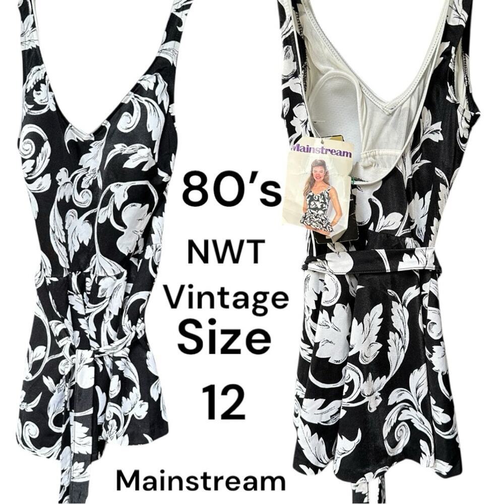 Mainstream NWT Swim Dress Modest Vintage 80's 1-Pc Swimsuit SZ 12 Medium